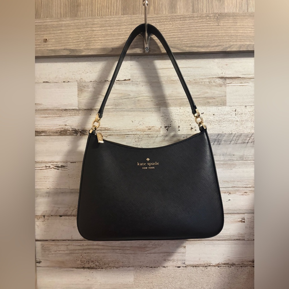 kate spade Black Leather Shoulder Bag with Gold Accents